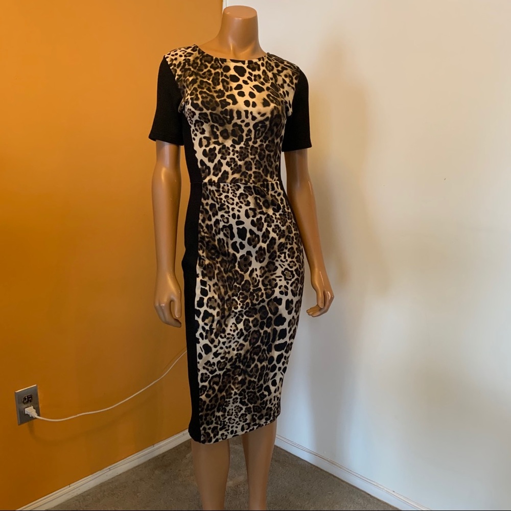 Warehouse body con dress with cheetah print